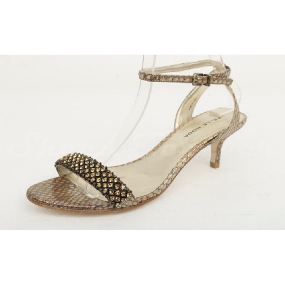 Belle Moda Metallic Snakeskin Sandals 10 Strappy Leather Rhinestone Kitten Heels